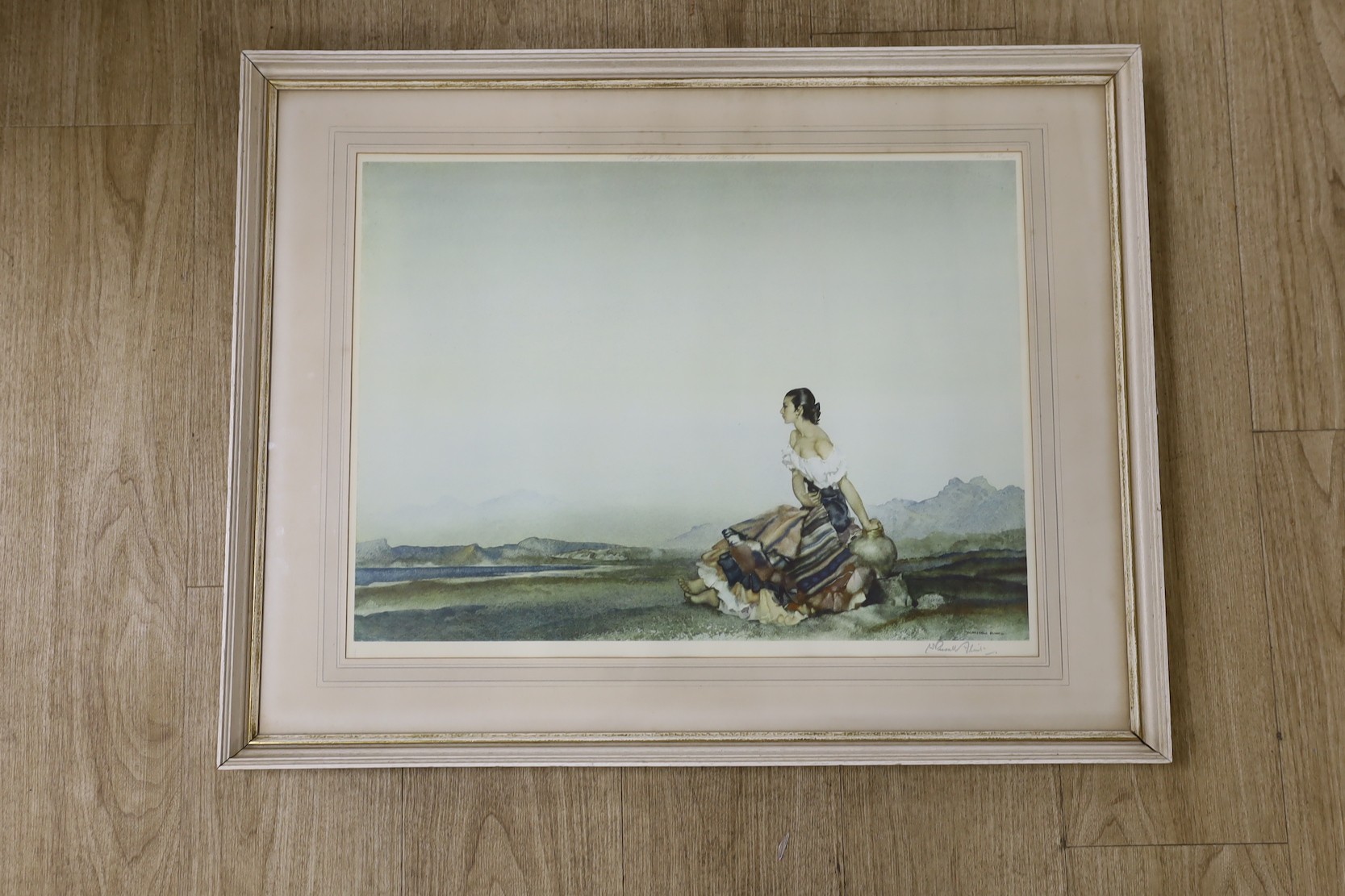 Sir William Russell Flint, colour print, Seated woman, signed in pencil, 43 x 56cm